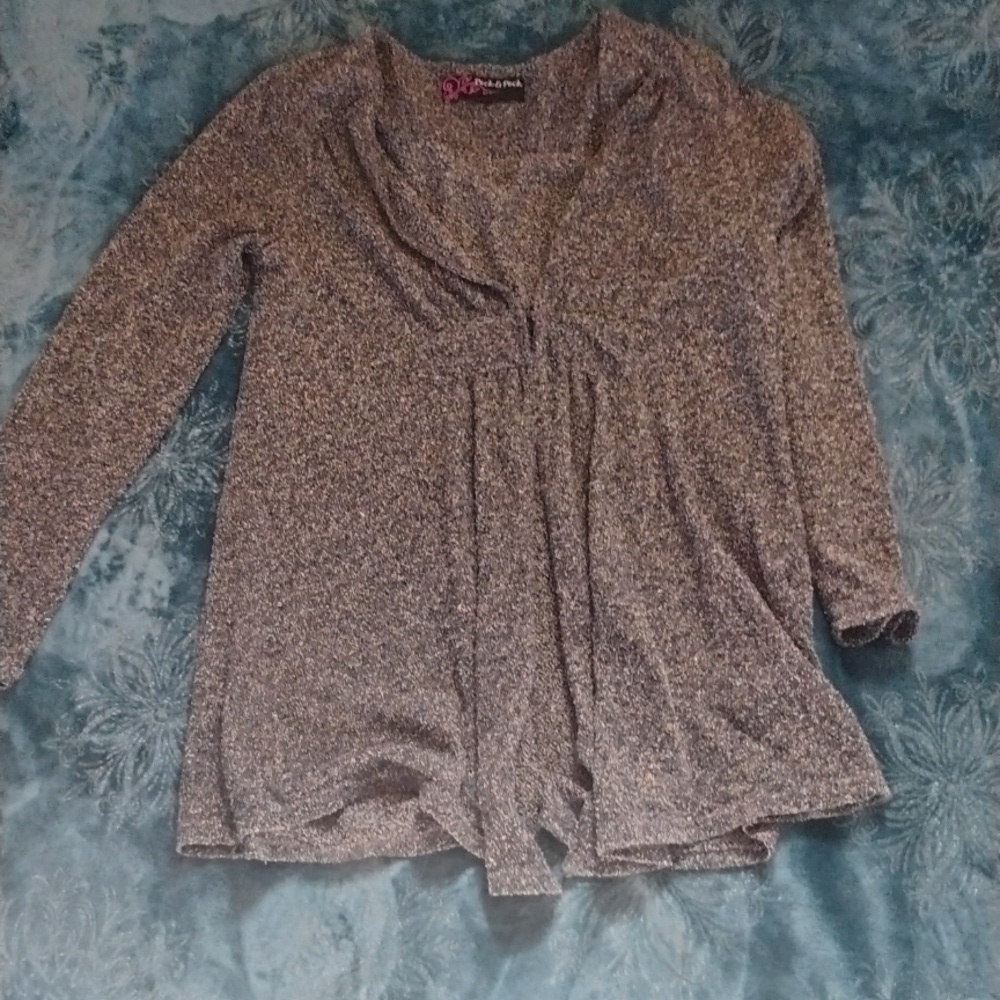 Peck & Peck Heathered Gray Gold Women's Medium Open Front Top Cardigan Layering